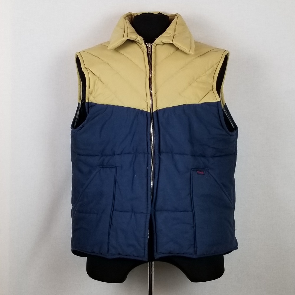 Vtg 80s Wrangler Puffer Vest Colorblock Full Zip L